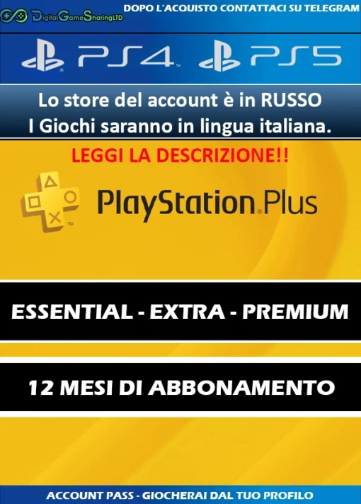 [STORE UCRAINA]Abbonamento PlayStation Plus Essential - Extra - Premium 9/12 Mesi Account PS4-PS5 [NO CODICE]
